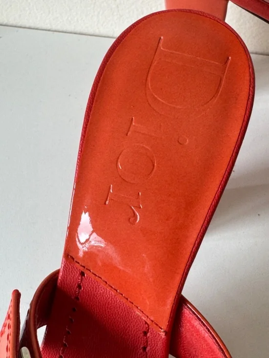 Christian Dior Orange Patent Leather Sandals Mules Sandals Size 36.5 Made Italy - Picture 3 of 16